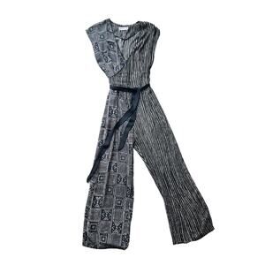 Ethnologie Dark Blue and White Short Sleeve Wrap Jumpsuit - XS